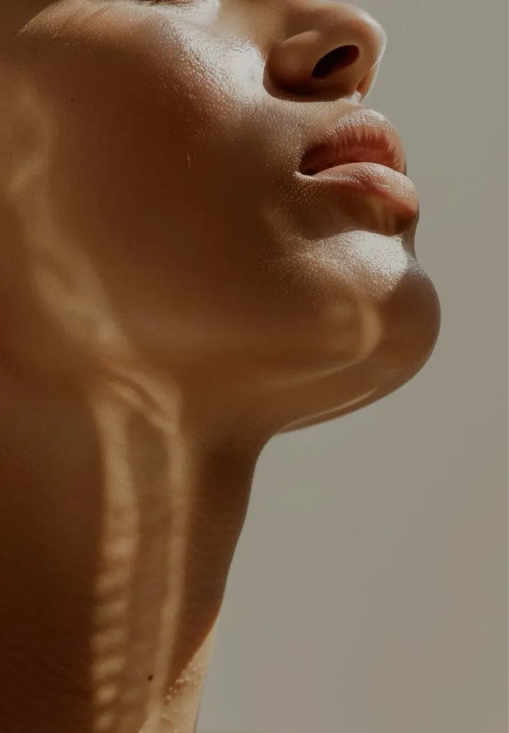 Perfil de rosto feminino iluminado